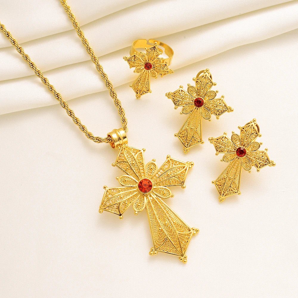 Ethiopian Cross Jewelry Set | Necklaces, Earrings, Rings & Bangle - EthGebya