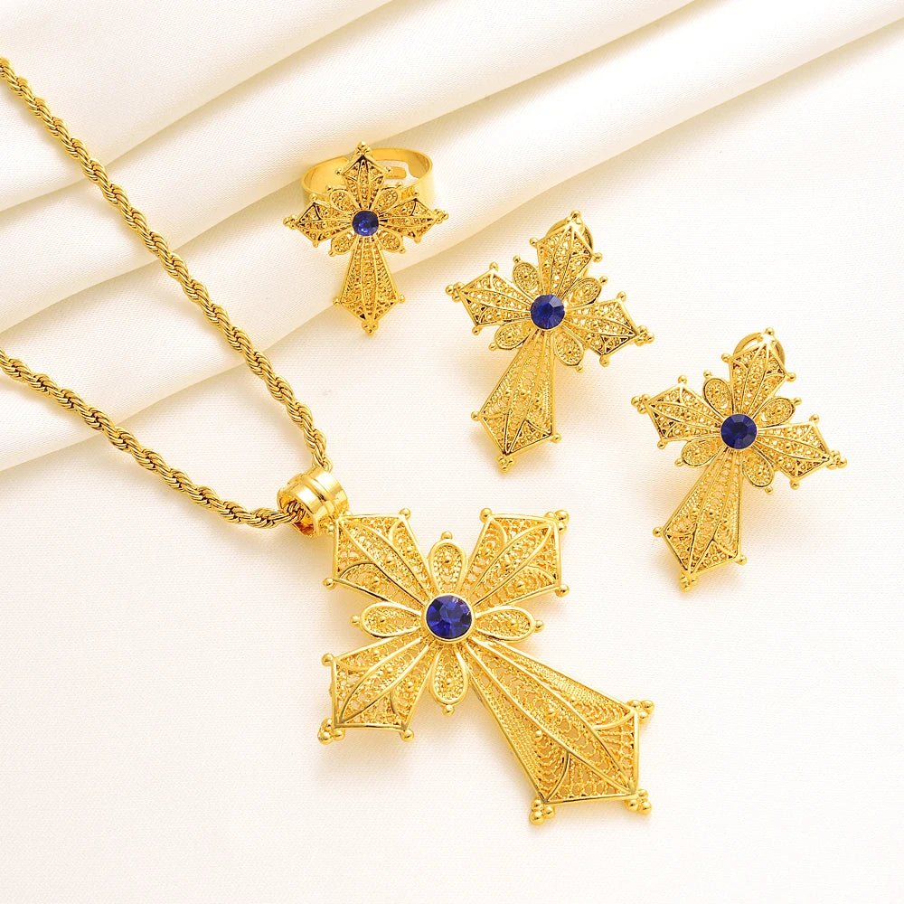 Ethiopian Cross Jewelry Set | Necklaces, Earrings, Rings & Bangle - EthGebya