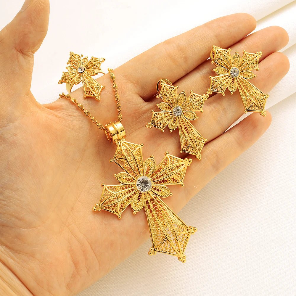Ethiopian Cross Jewelry Set | Necklaces, Earrings, Rings & Bangle - EthGebya