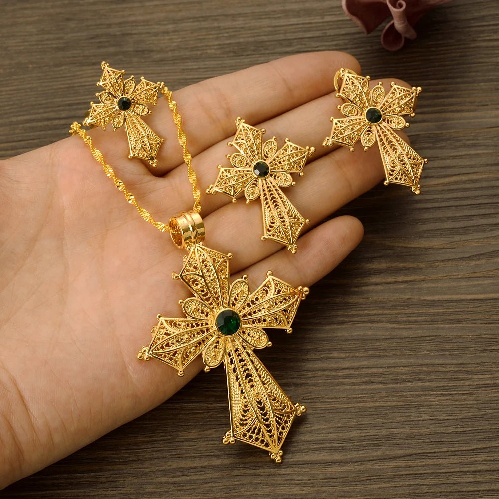 Ethiopian Cross Jewelry Set | Necklaces, Earrings, Rings & Bangle - EthGebya
