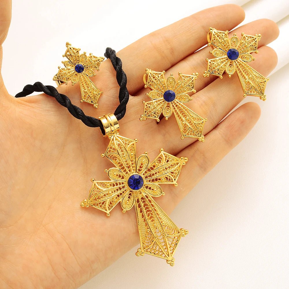 Ethiopian Cross Jewelry Set | Necklaces, Earrings, Rings & Bangle - EthGebya