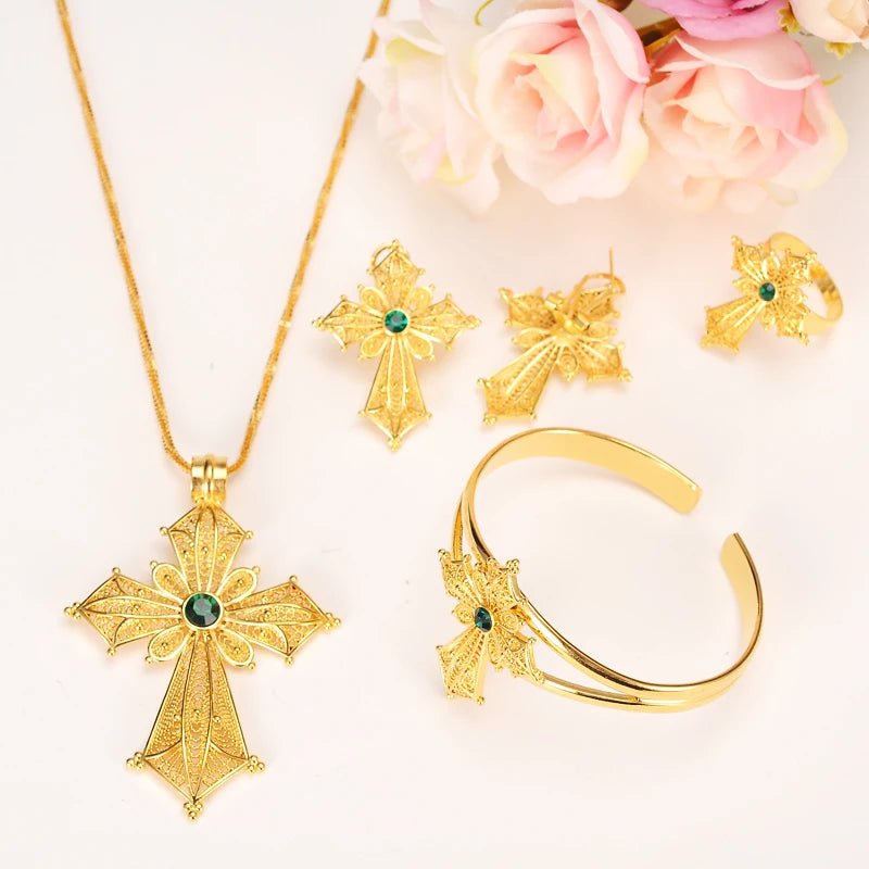 Ethiopian Cross Jewelry Set | Necklaces, Earrings, Rings & Bangle - EthGebya