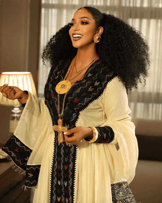 Ethiopian Cultural Dress Fetil Habesha Dress - የአክሱም ፈትል ቀሚስ - EthGebya