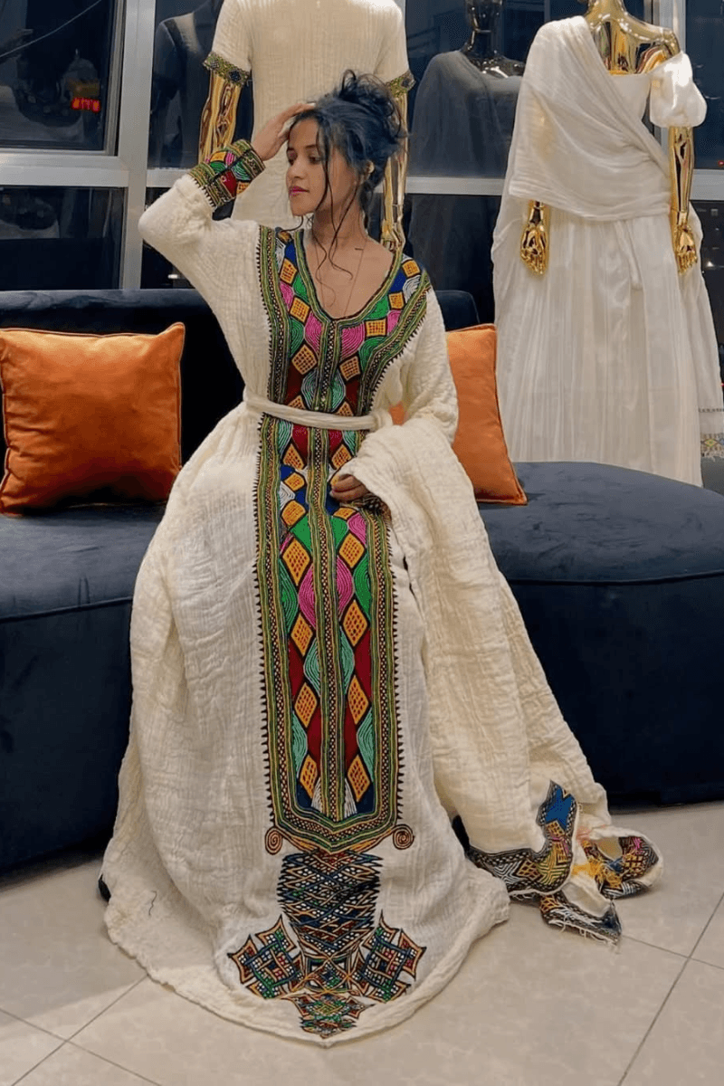 Ethiopian Cultural Dress Fetil Habesha Dress - የአክሱም ፈትል ቀሚስ \ - EthGebya