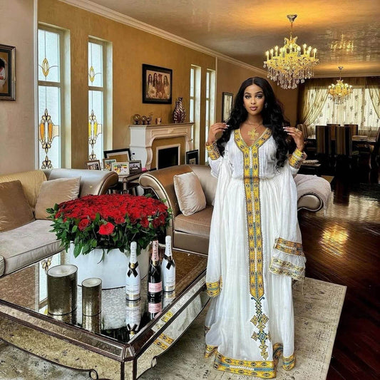 Ethiopian Cultural Dress Menen Kemis Tilf Habesha Dress - EthGebya