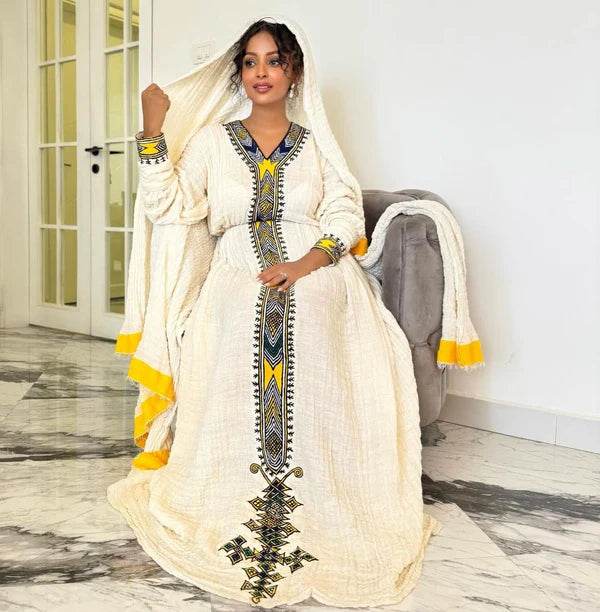 Ethiopian Dress, Axum Habesha Kemis Handmade Habesha Dress - የአክሱም ፈትል ቀሚስ - EthGebya
