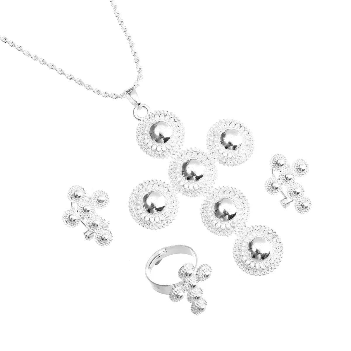 Ethiopian Gold Jewelry Set | Habesha Pendant, Earrings & Ring - EthGebya