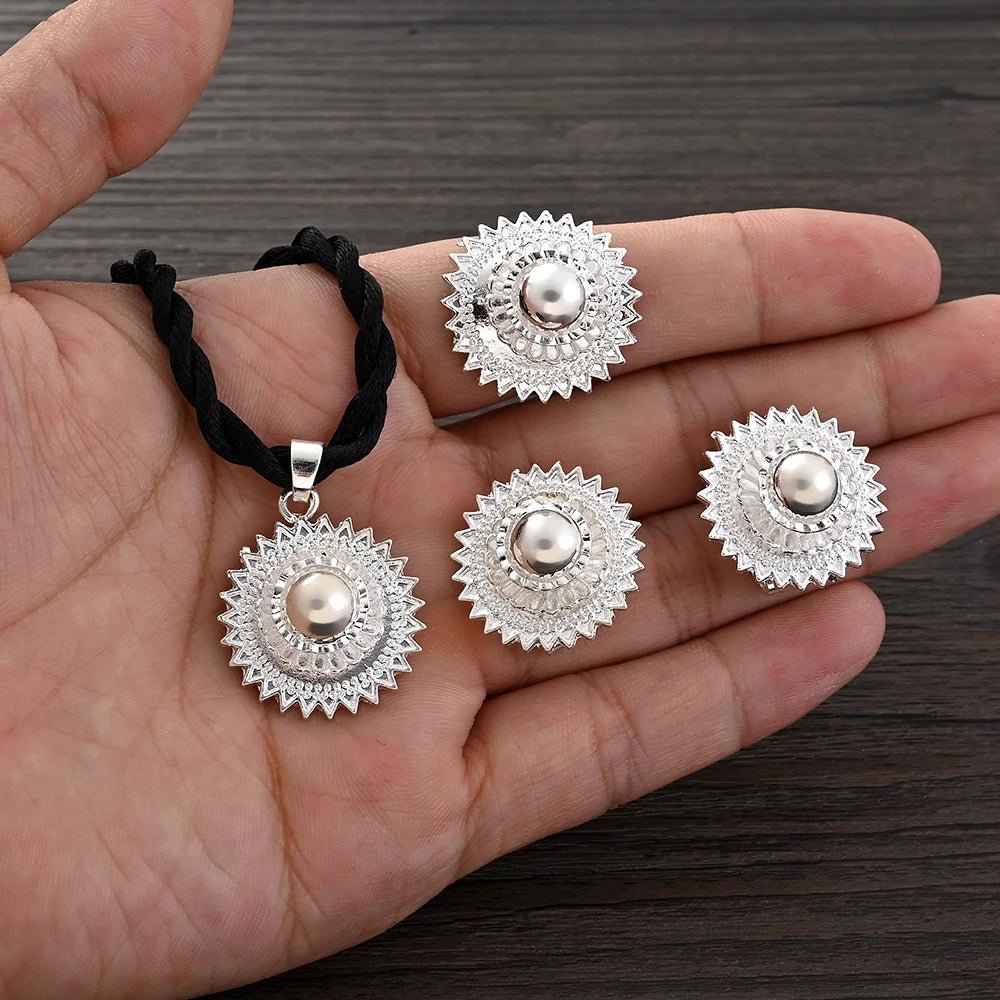 Ethiopian Silver Jewelry Set | Necklace, Earrings & Ring for Women - EthGebya