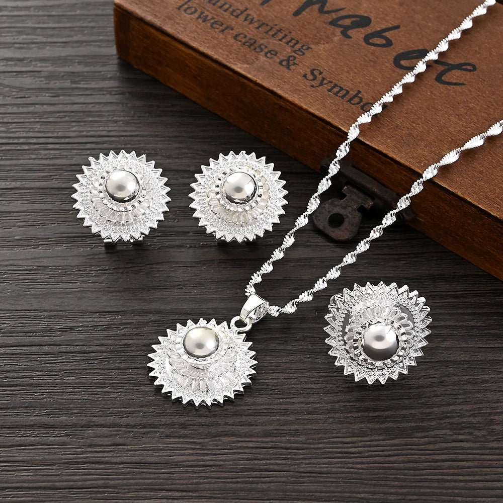 Ethiopian Silver Jewelry Set | Necklace, Earrings & Ring for Women - EthGebya