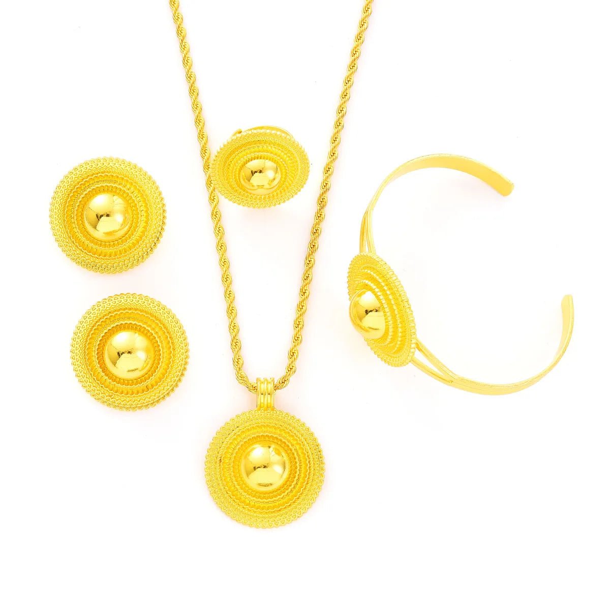 Gold Color Geometry Jewelry Set | Ethiopian Necklace, Ring & Earrings - EthGebya