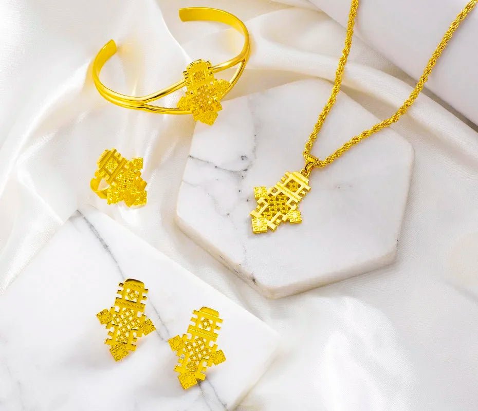 Gold Silver Plated 4 - Piece Jewelry Set | Traditional Wedding Gift - EthGebya