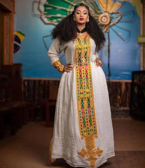 Hand - Embroidered Axum Fetil | Traditional Habesha Dress - EthGebya