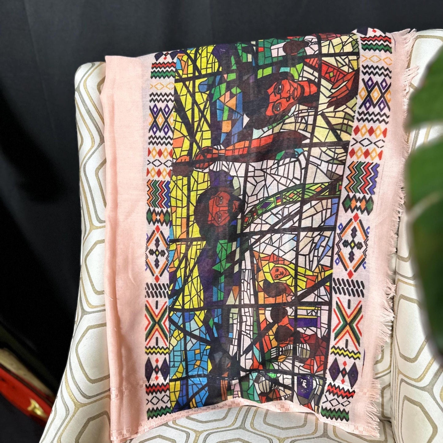 Ethiopian Art Scarf: Habesha Style Afewerk Tekle Print, Elegant Cotton Fashion for Women, Traditional Cultural Outfit, Celebration Accessory