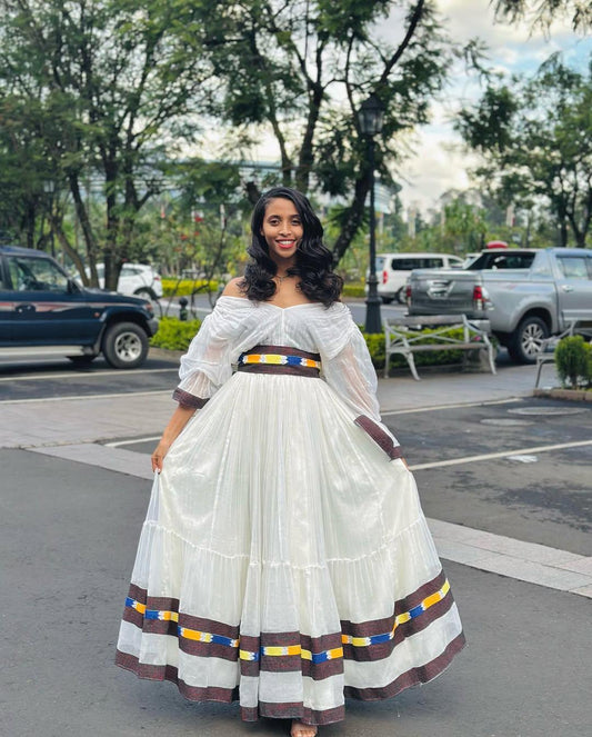 Elegant Shoa Oromo Dress, Traditional Brown Habesha Kemis, Handmade Ethiopian Tilet Outfit for Women, Cultural Wedding & Celebration Attire