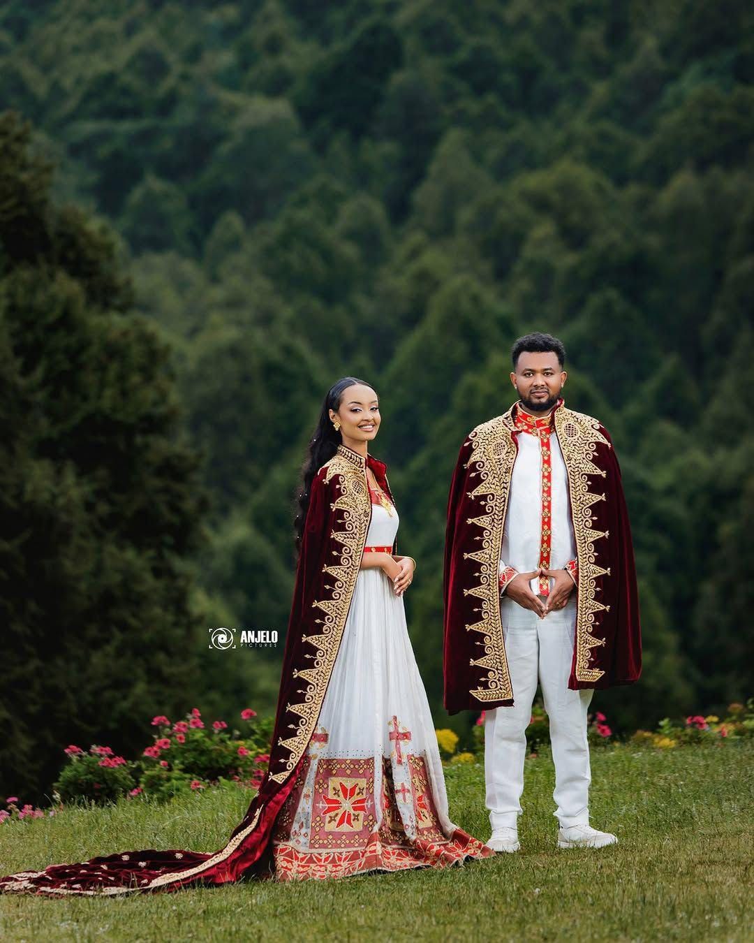 Couple Habesha clothing,New Red & gold Tilet Eritrean and Ethiopian Traditional Wedding Attire, Custom Made Habesha Fashion