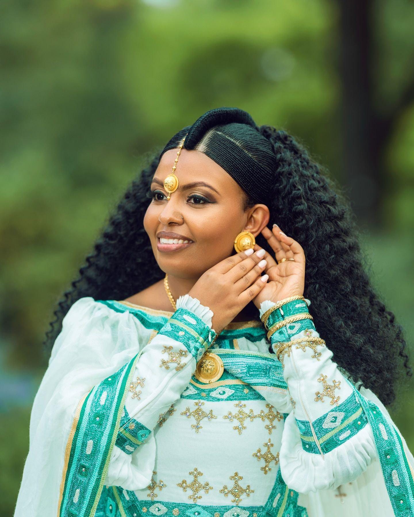 Couple Custom Made Habesha clothing, New Green & silver Tilet, Eritrean and Ethiopian Traditional Wedding Attire