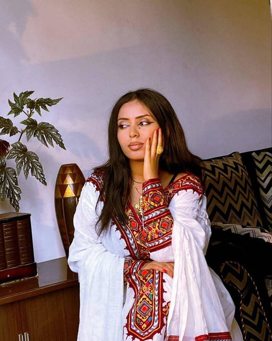 Cultural Habesha Kemis for Women, Artistic Tilet Eritrean & Ethiopian Traditional Dress,