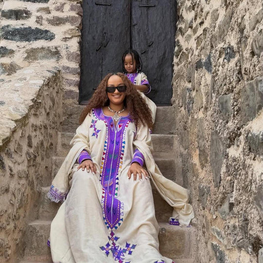 Cultural Habesha Fetil Kemis for Women, Purple Tilet Eritrean & Ethiopian Traditional Dress, Custom Made