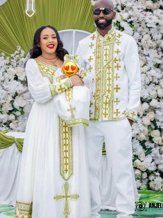 Couple Habesha clothing,New lemon Tilet Eritrean and Ethiopian Traditional Wedding Attire, Custom Made Habesha Fashion