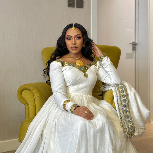 Cultural Habesha Fetil Kemis For Women, New dark green Tilet Eritrean & Ethiopian Traditional Dress