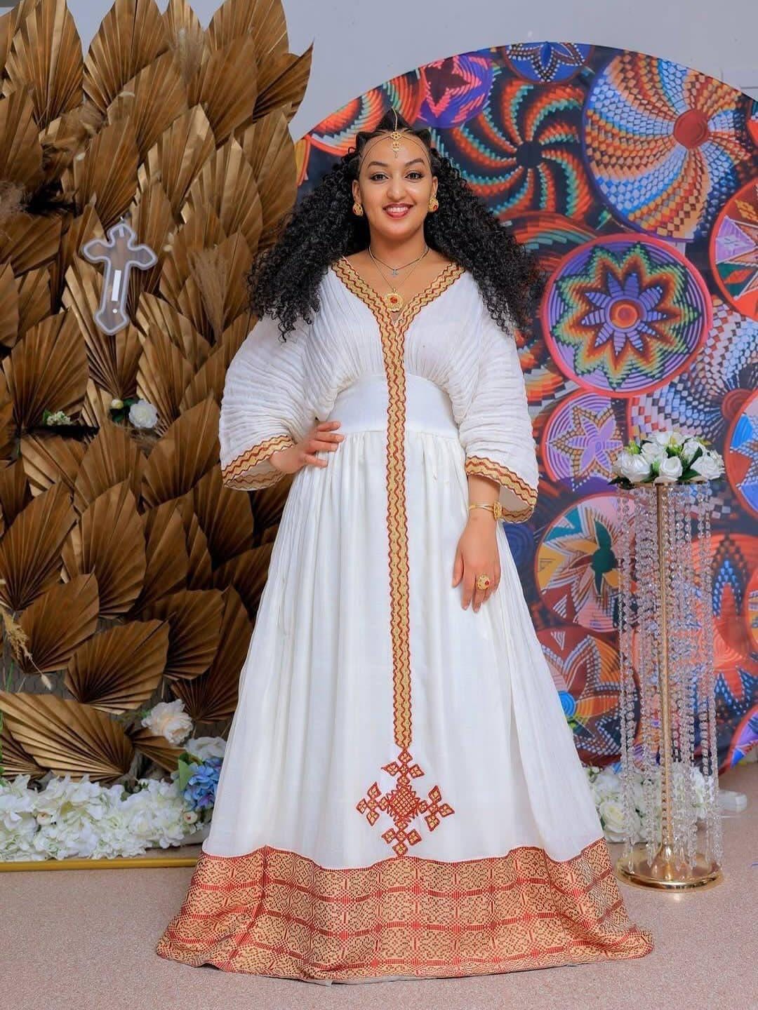 Couple Habesha clothing,New red and golden Tilet Eritrean and Ethiopian Traditional Wedding Attire, Custom Made Habesha Fashion