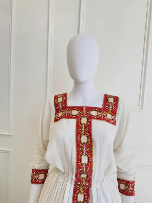 Couple Habesha clothing,New red Tilet Eritrean and Ethiopian Traditional Wedding Attire, Custom Made Habesha Fashion