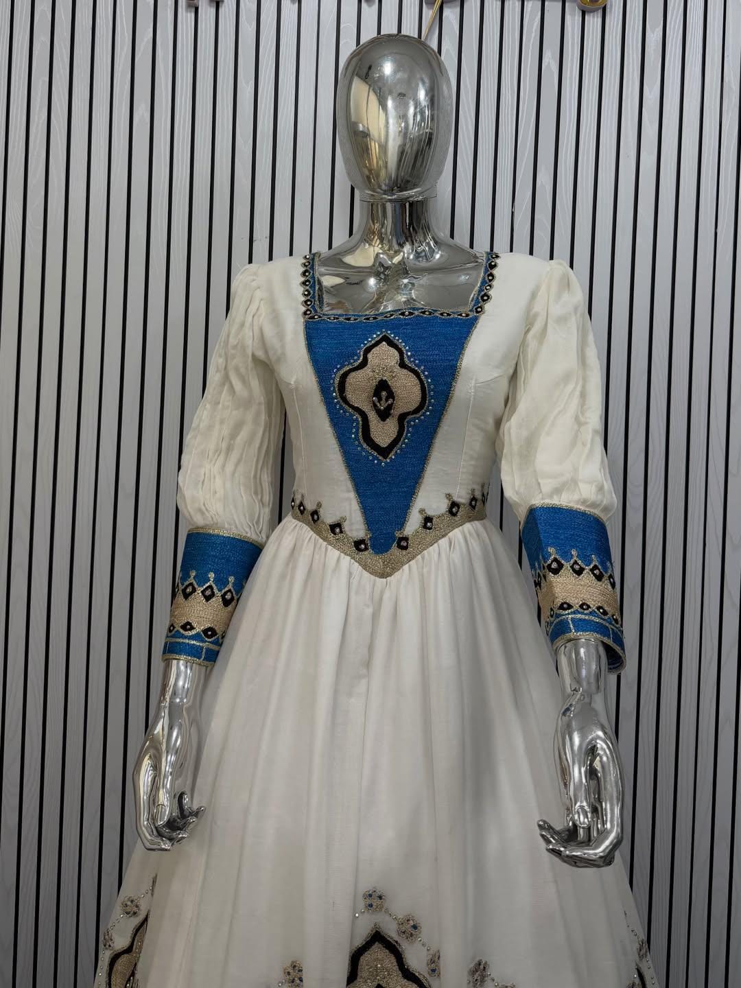 Couple Habesha clothing,New blue Tilet Eritrean and Ethiopian Traditional Wedding Attire, Custom Made Habesha Fashion