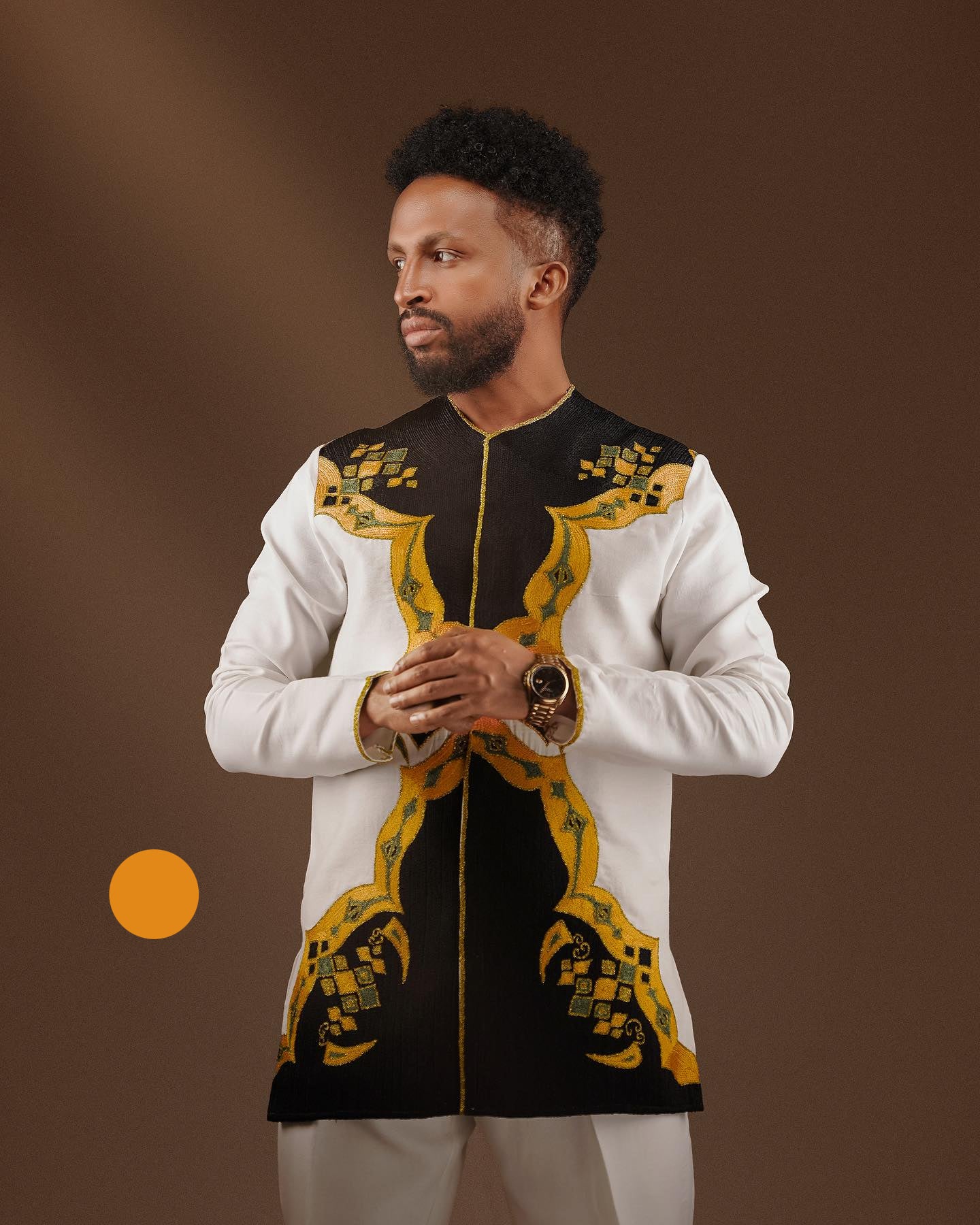 Modern Habesha Men’s Shirt | Black & Gold Ethiopian Embroidery - EthGebya