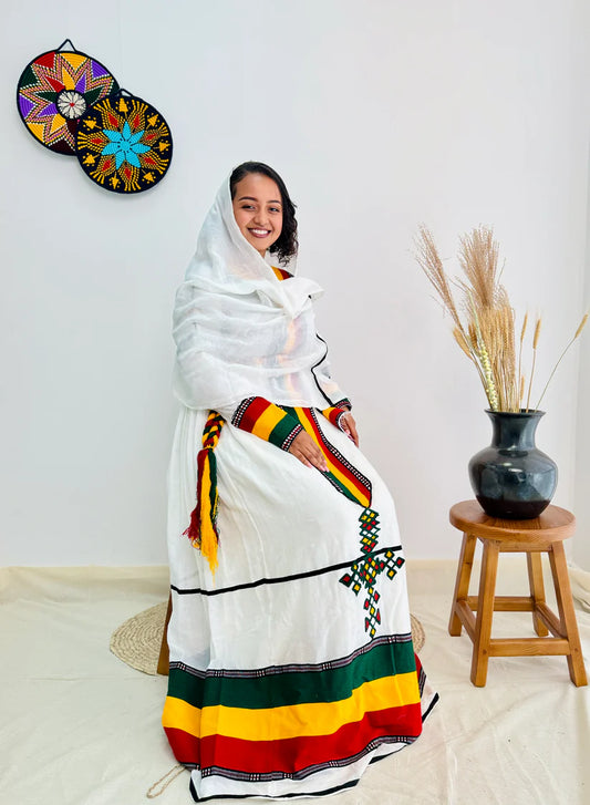 Ethiopian Flag-Inspired Habesha Dress | New Modern Cultural Kemis