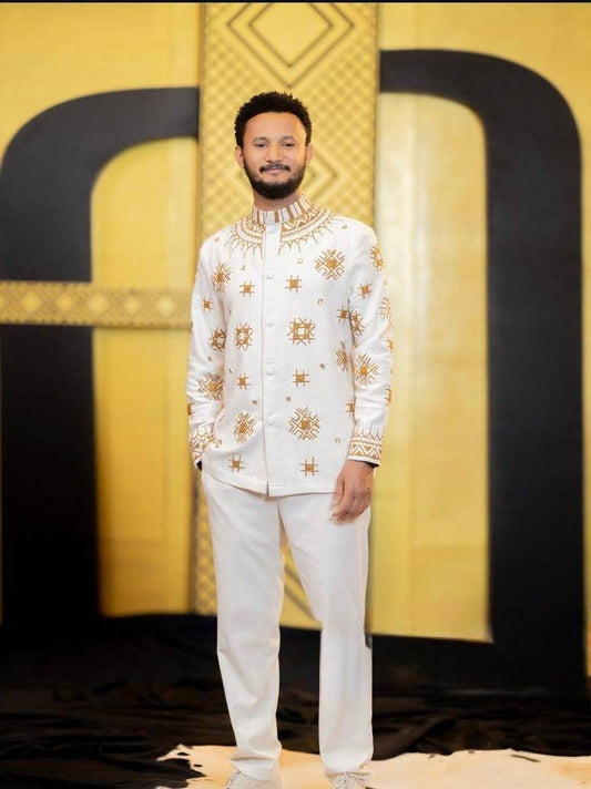 Royal Tilf Men’s Habesha Kemis – Traditional Ethiopian & Eritrean Cultural Wear - EthGebya