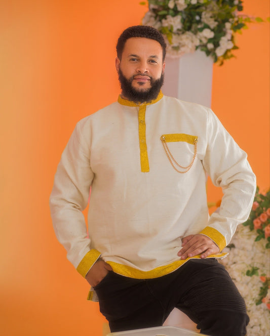 Tilf Elegance: Yellow Habesha Shirt for Men - EthGebya