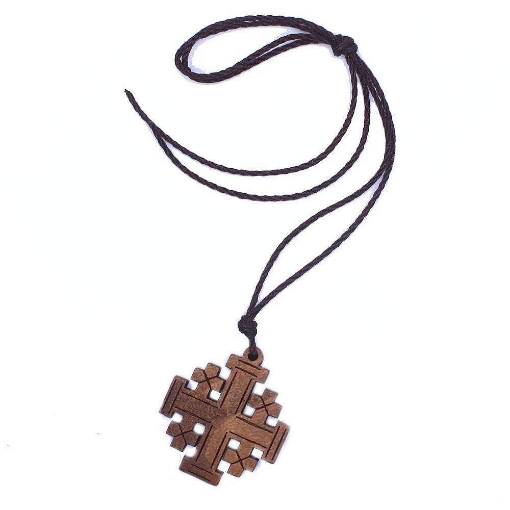 Wood Jerusalem Cross Necklace, Wood Religious necklace - EthGebya