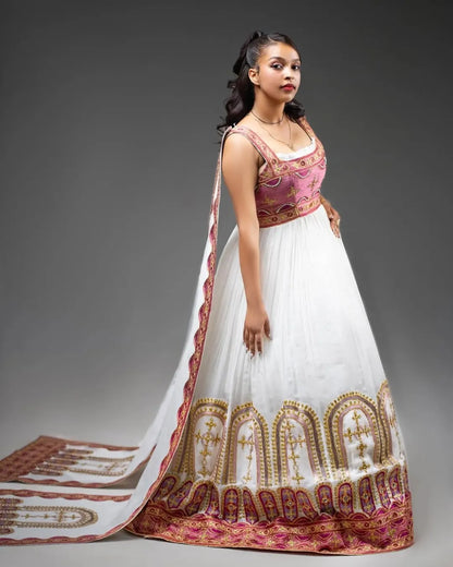 Rose Gold Habesha Couples Outfit | Modern Ethiopian Matching Set