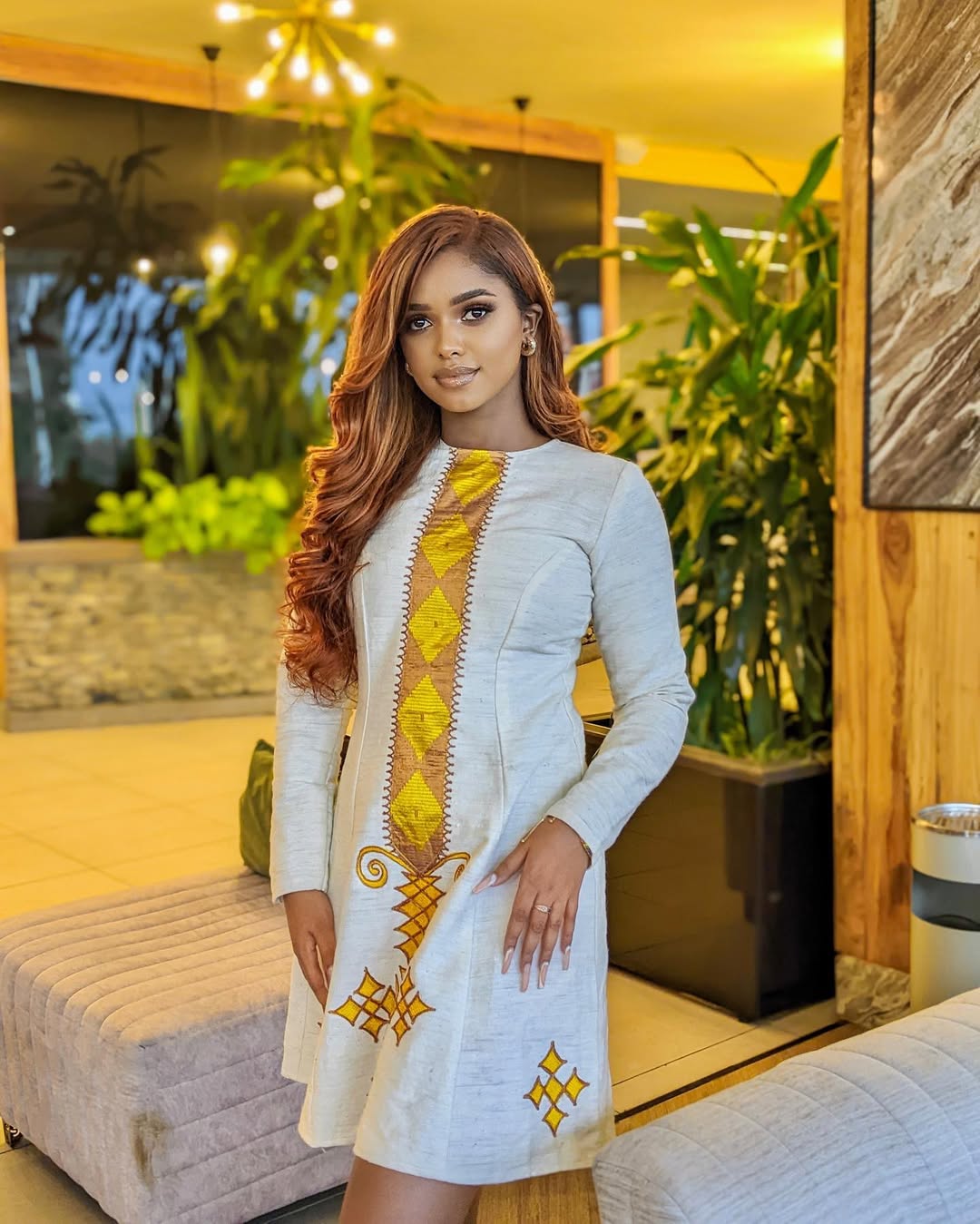 Modern Yellow Lightweight Short Habesha Kemis Ethiopian Dress ethgebya habesha kemis gebeya