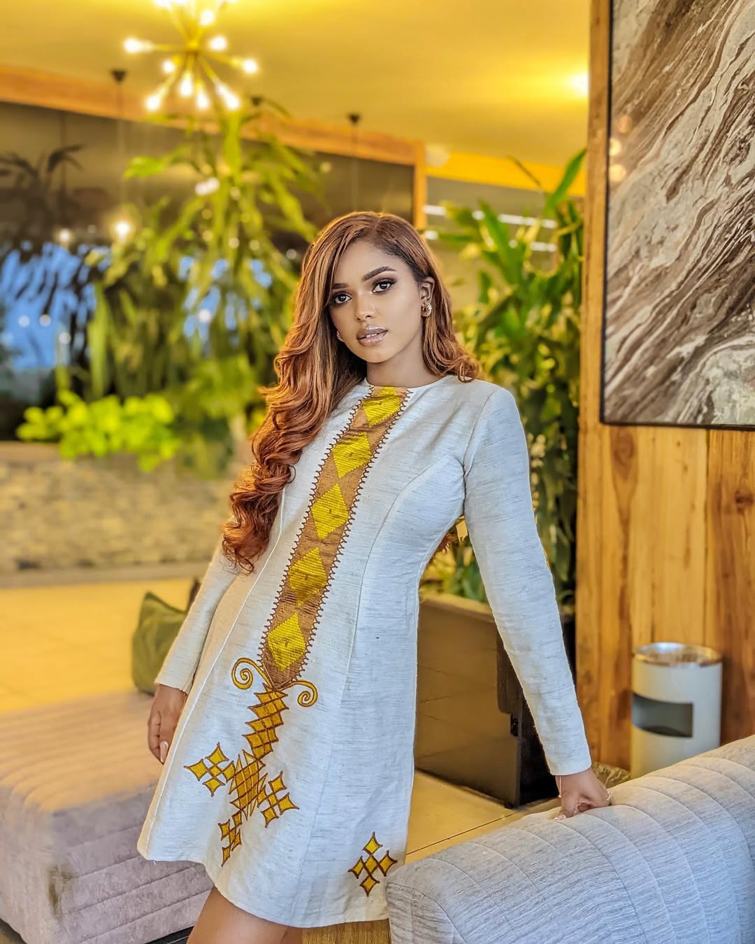 Modern Yellow Lightweight Short Habesha Kemis Ethiopian Dress ethgebya habesha kemis gebeya