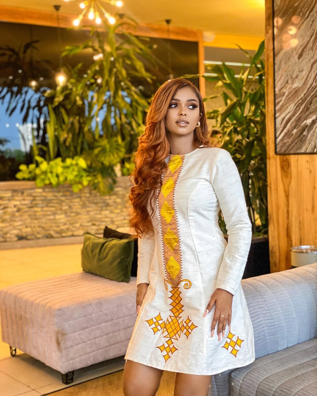 Modern Yellow Lightweight Short Habesha Kemis Ethiopian Dress ethgebya habesha kemis gebeya