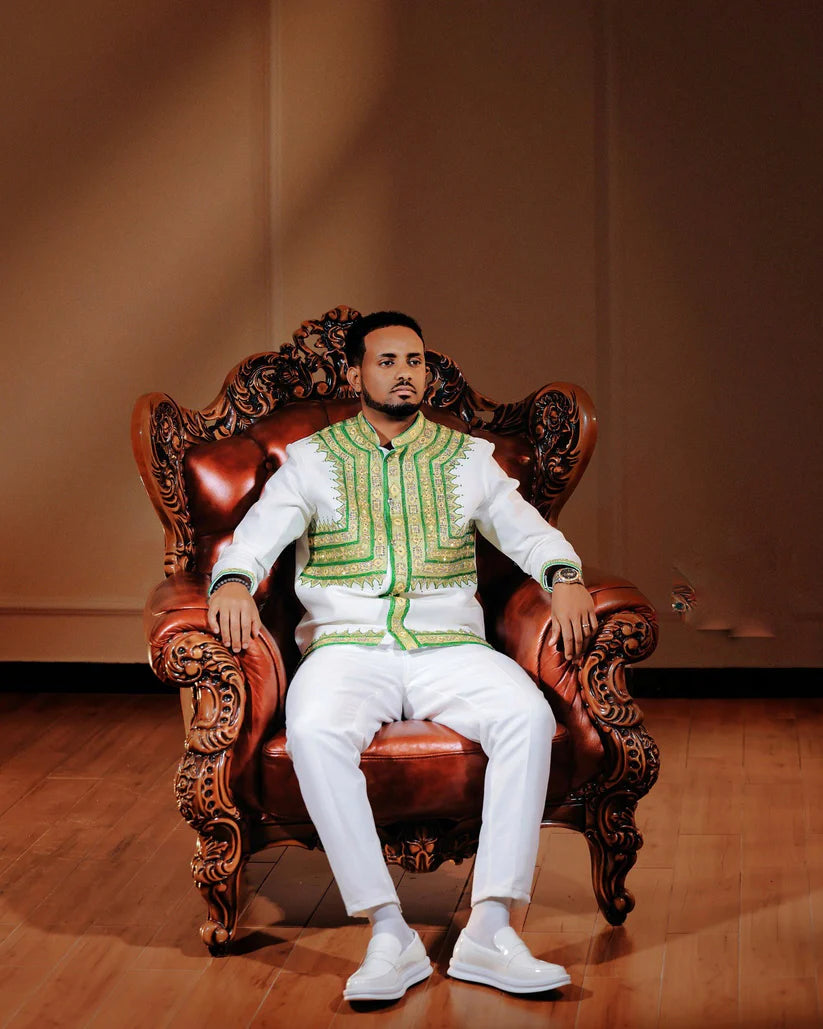 Modern Green Habesha Men’s Shirt Stylish Ethiopian Traditional Wear ethgebya gebeya