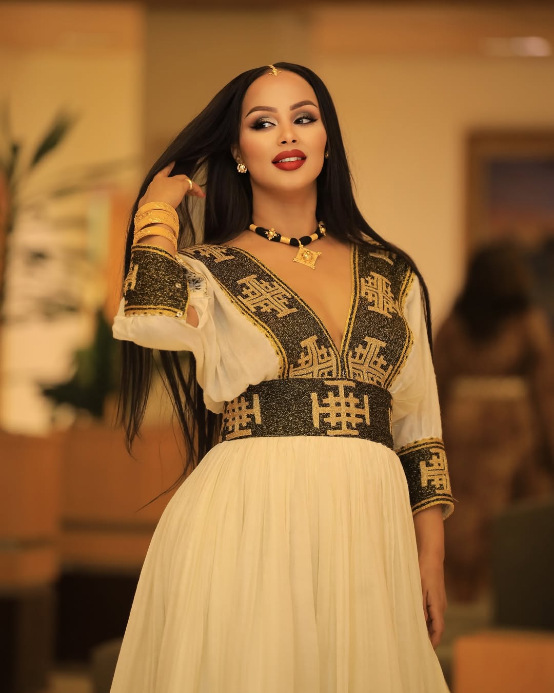 Black & Gold Modern Zuria Habesha Kemis | Elegant Ethiopian Dress