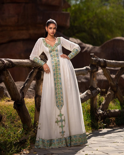 Light Green Zuria Habesha Kemis  Modern Ethiopian Traditional Dress ethgebya gebeya