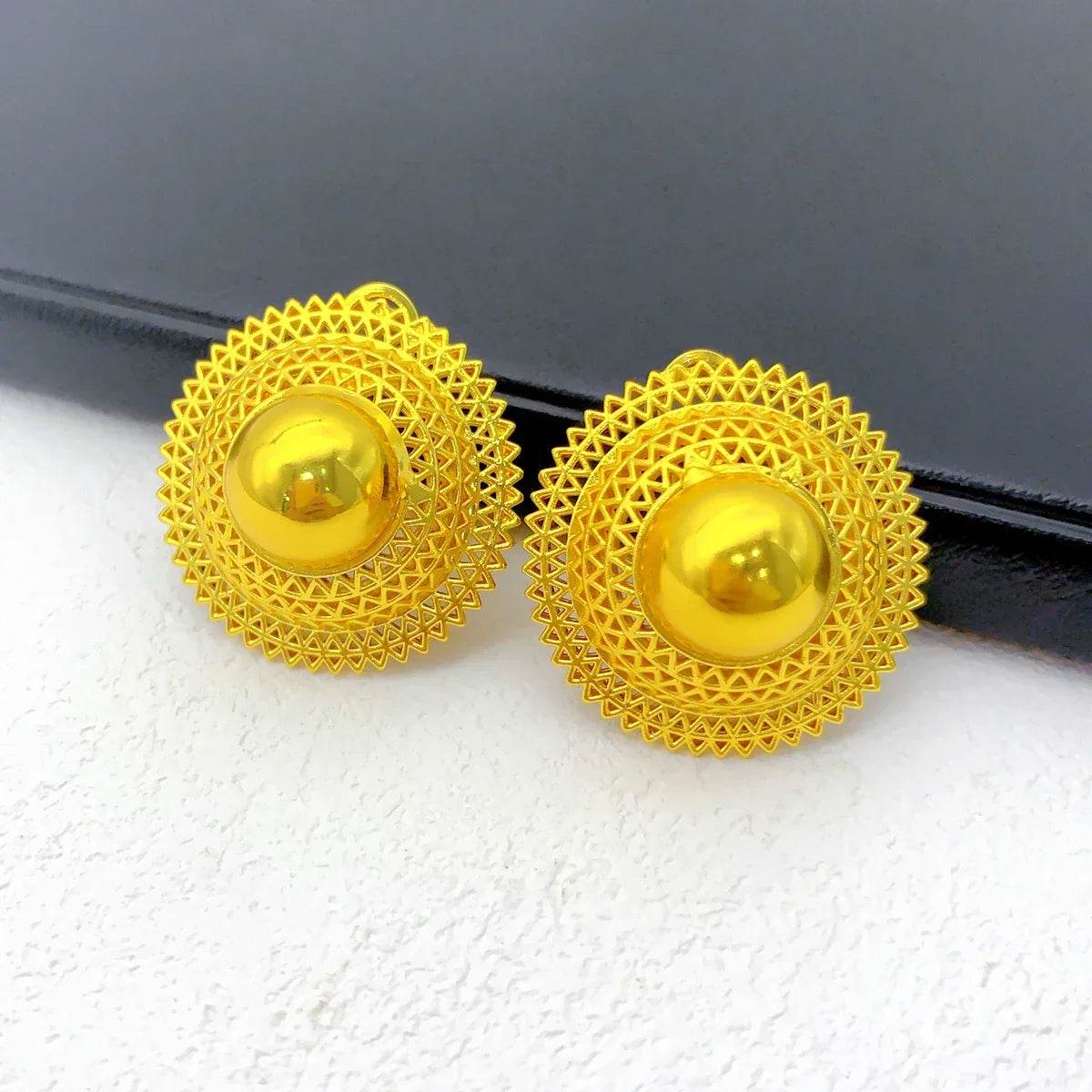 24K Gold Plated Habesha Jewelry Set, Black Rope Necklace Ethiopian & Eritrean Bridal Wedding Jewelry - EthGebya