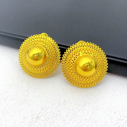 24K Gold Plated Habesha Jewelry Set, Black Rope Necklace Ethiopian & Eritrean Bridal Wedding Jewelry - EthGebya