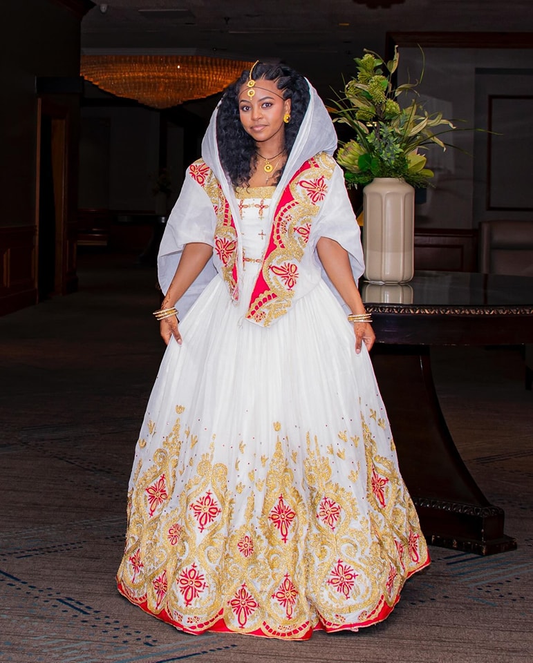 Ethiopian Red & Gold Habesha Wedding Attire Matching Couples Set Ethgebya