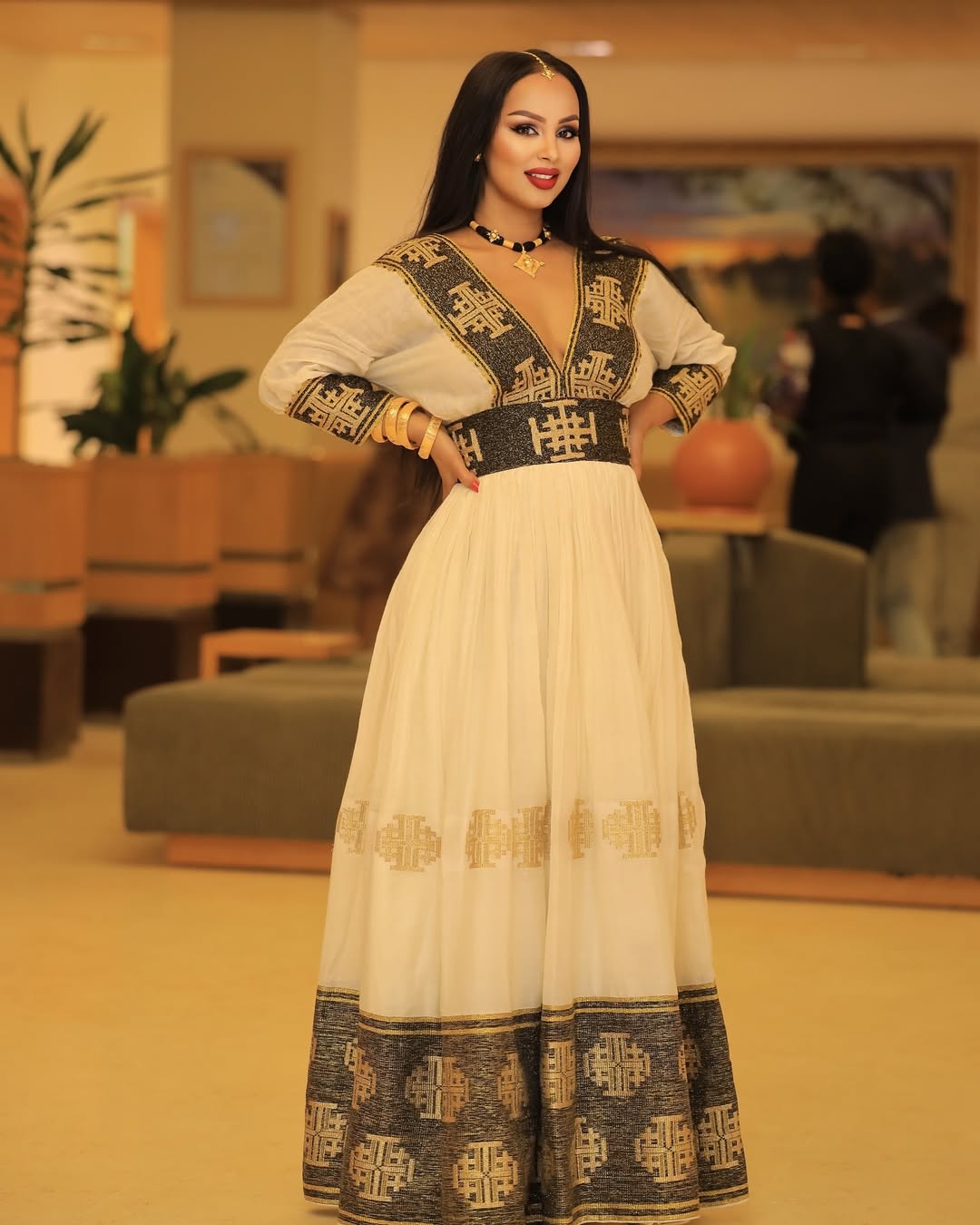 Black & Gold Modern Zuria Habesha Kemis | Elegant Ethiopian Dress