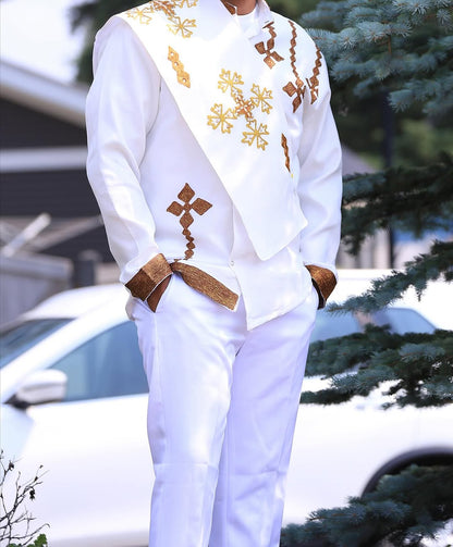 Luxury Gold Habesha Men’s Shirt | Modern Ethiopian Traditional Wear