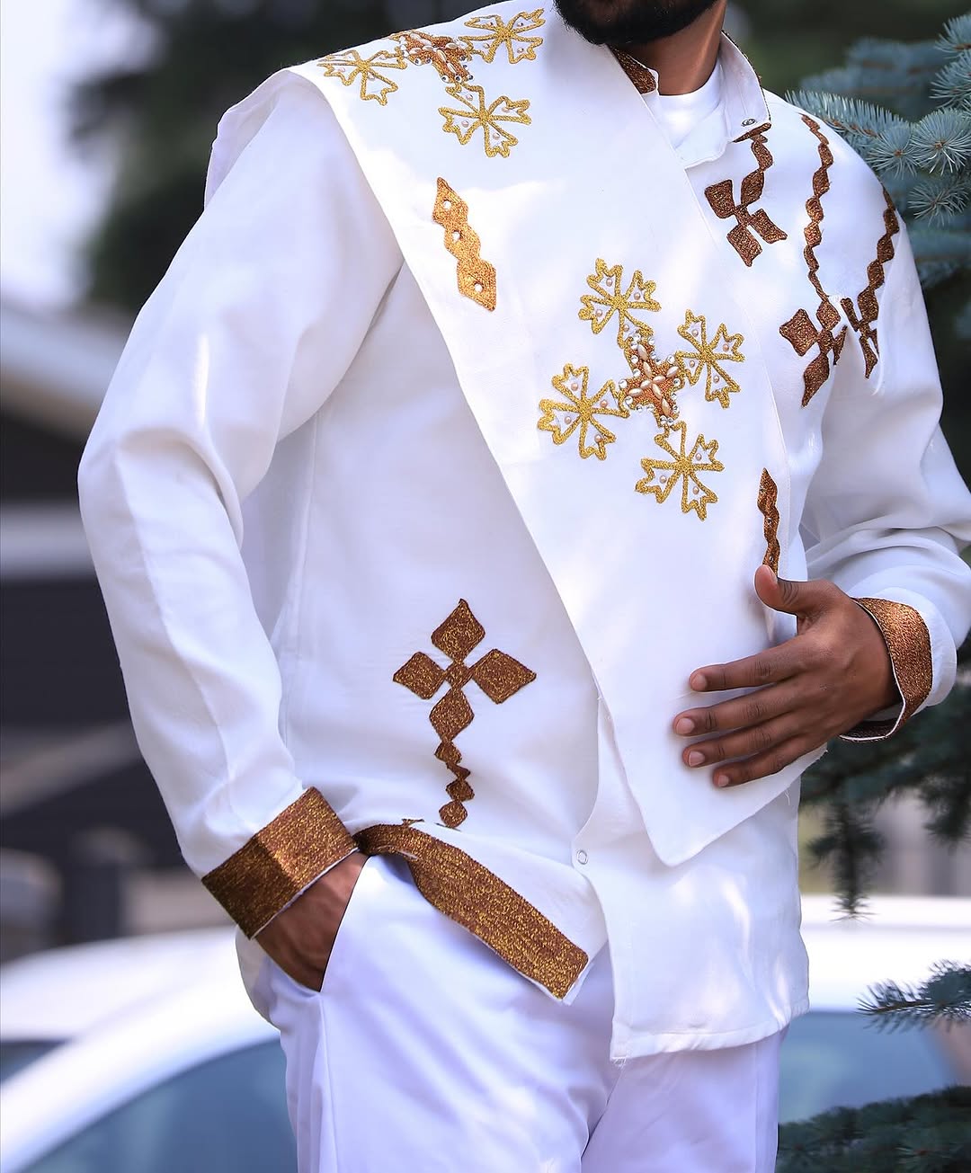 Luxury Gold Habesha Men’s Shirt | Modern Ethiopian Traditional Wear