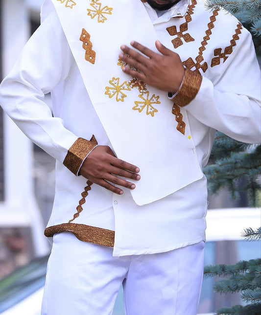 Luxury Gold Habesha Men’s Shirt | Modern Ethiopian Traditional Wear