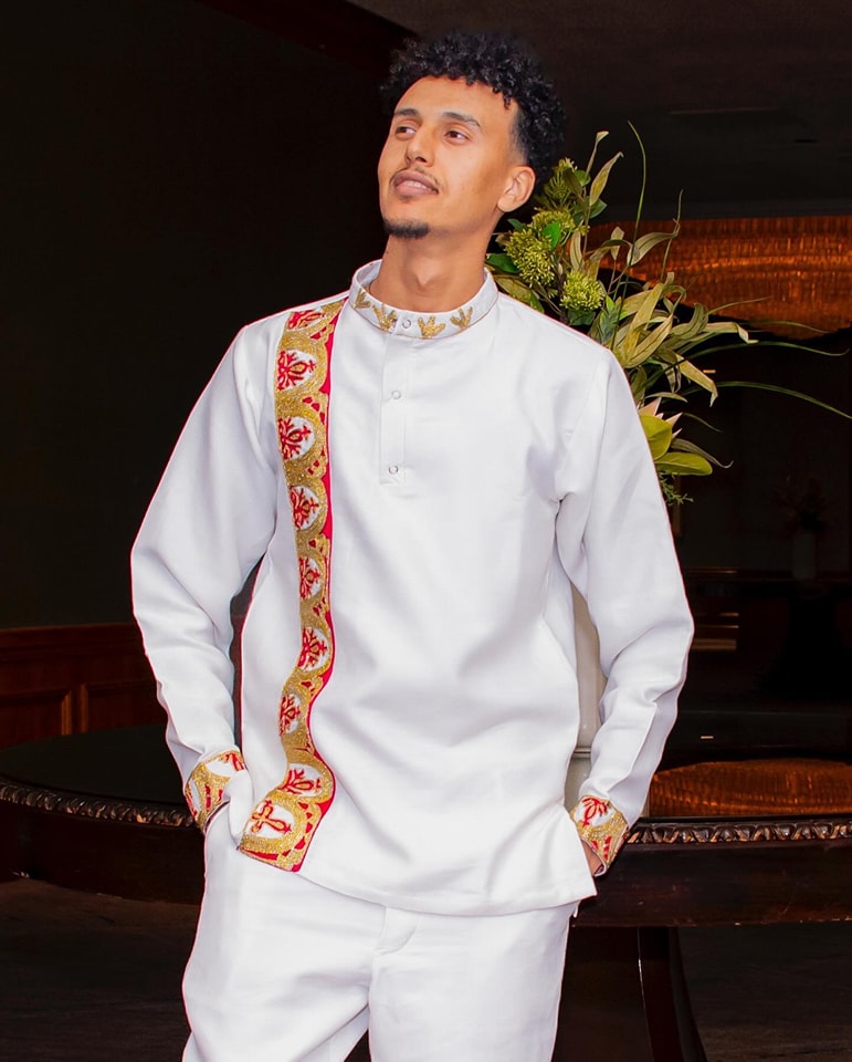 Ethiopian Red & Gold Habesha Wedding Attire Matching Couples Set Ethgebya