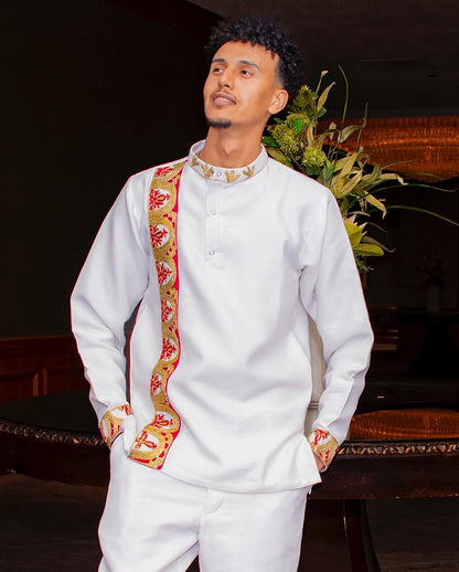 Ethiopian Red & Gold Habesha Wedding Attire Matching Couples Set Ethgebya