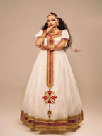 Modern Red & Gold Zuria Kemis | Tilf Embroidered Ethiopian Dress