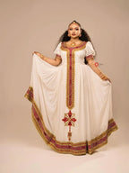 Modern Red & Gold Zuria Kemis | Tilf Embroidered Ethiopian Dress
